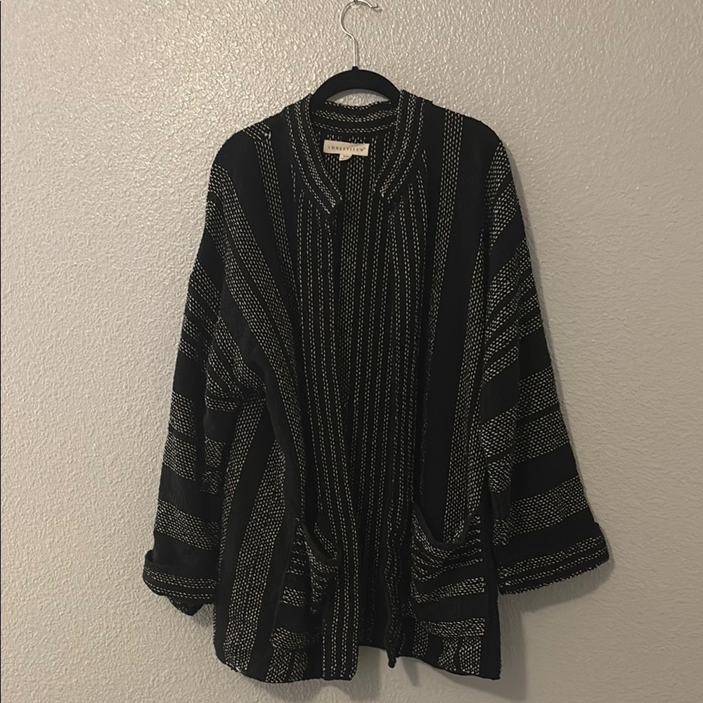 Women's Black and Cream Striped Sweater